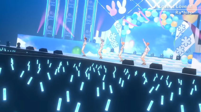 starting off with the audience.. of course most enstars mvs show the audience to some extent, but in love it love it, there are a Lot more long + sweeping shots of the audience than usual. i think this was a Very deliberate choice