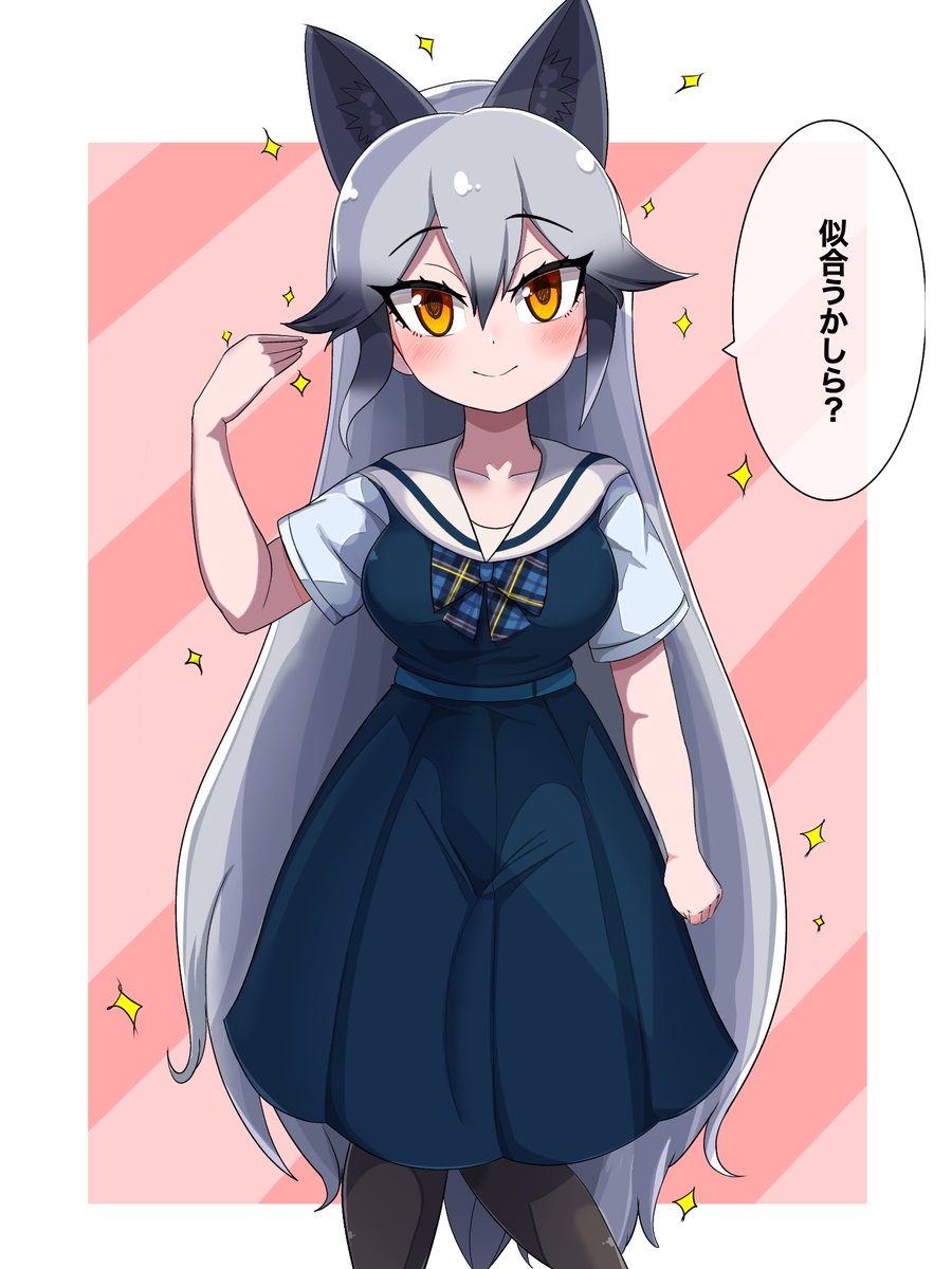 silver fox (kemono friends) 1girl solo fox ears grey hair animal ears bowtie long hair  illustration images