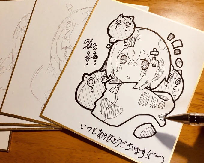 「BATUNEKOゆるじっぷパーカー」の抽選用の色紙描いてますす…誰に届くかな…?(  ◜௰◝  )✨ 