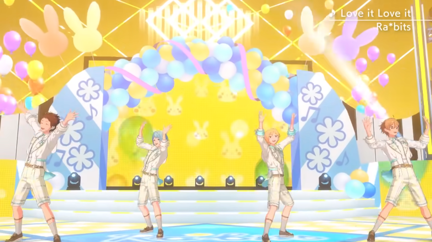 if you look at the 4 big bunny balloons at the top, you can see there's one in each of their image colours (iirc it's a bit clearer in the story background but i don't have a screenshot of that rn)