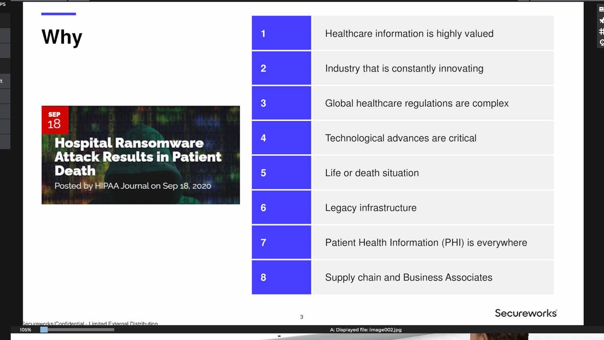 8/ Mihir Mistry, Secureworks talking about Healthcare Cybersecurity including the threat landscape and protecting medical information.