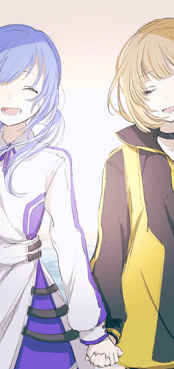 2girls closed eyes multiple girls holding hands blue hair blonde hair smile  illustration images