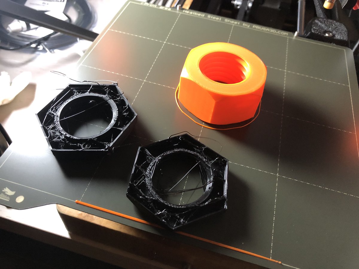 First lesson of 3D printing club is that PETG (black) is much much harder to print than PLA (orange) You should definitely start with PLA if you are me.