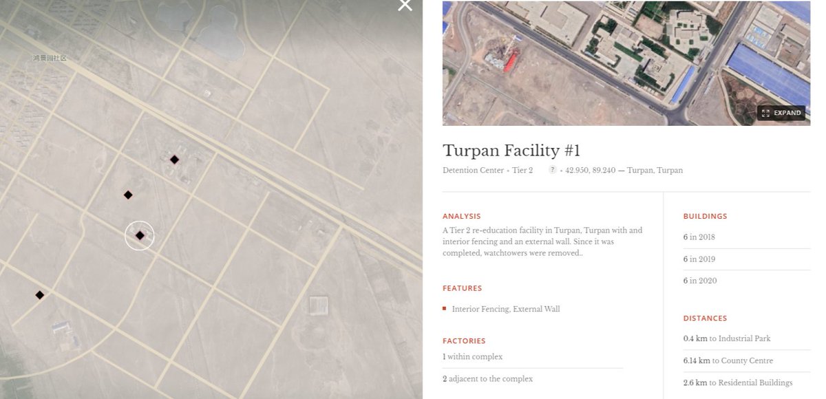 ASPI's report's Turpan Detention Center Facility #7 & Facility #1 turn out to be Gaochang District Bureau for Veterans Affairs and Gaochang District Bureau for Business & Industry Informationisation respectively. The smoking gun is that they both have external walls!  https://twitter.com/asian_bogan/status/1309802736582451201