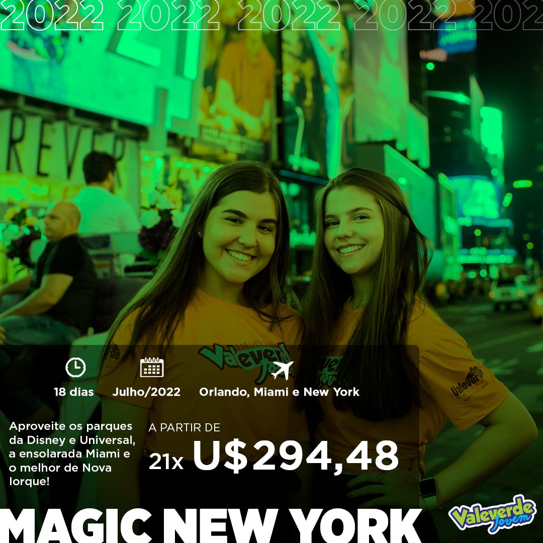 ValeverdeTur's tweet photo. A grande New York, a mágica Orlando e a ensolarada Miami nesse incrível roteiro de 18 dias. Partiu? 😍

📅 PERÍODO: Julho/2022
📍 Incluso:
- Passagem aérea
- Terrestre
- Hospedagem
- Taxas
- Seguro de viagem

📌 A partir de 21x de U$ 294,48 SEM JUROS!
*Preço por pessoa em apt. https://t.co/aBhldfnjhG