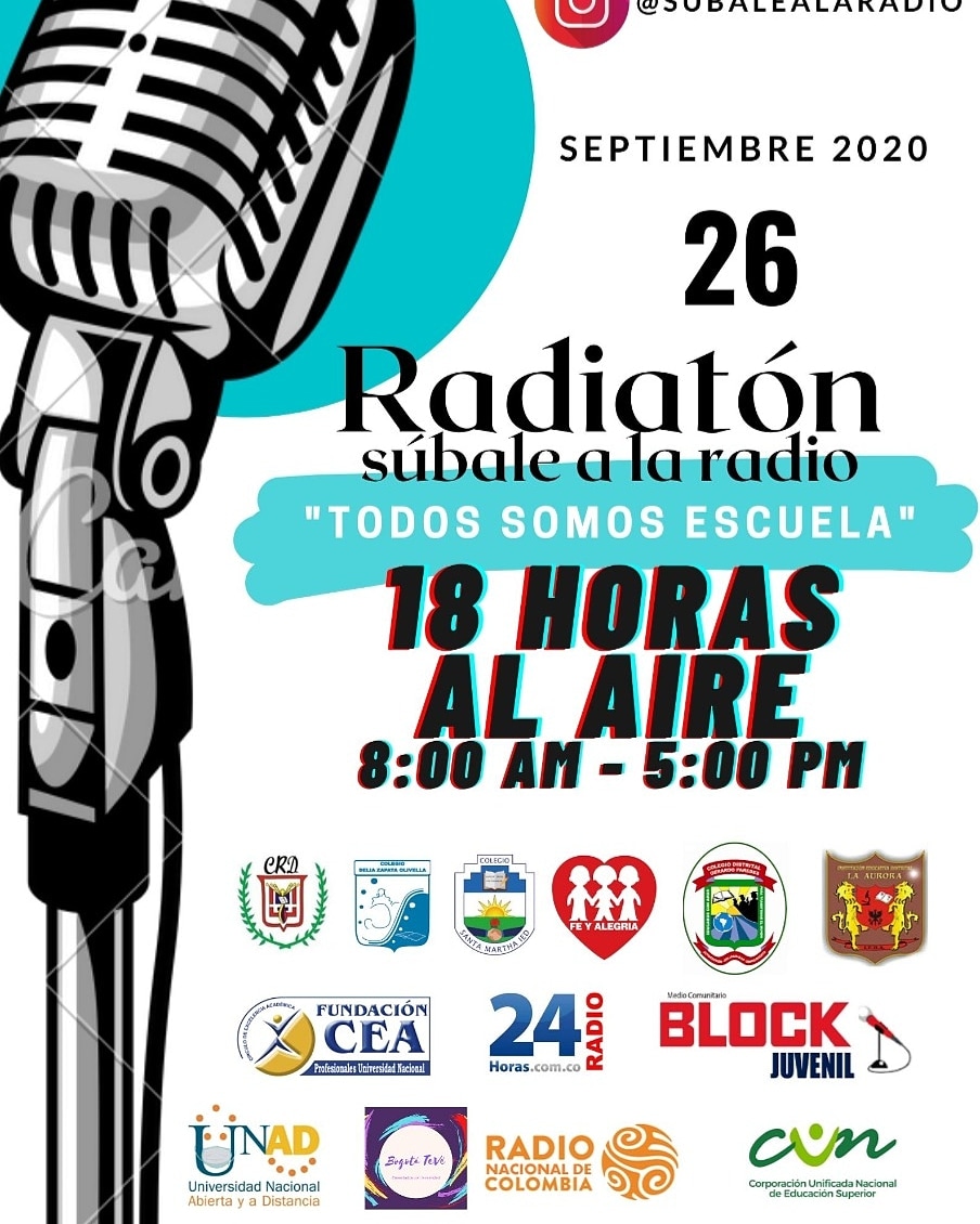 Hoy!!! La cita es 8am en punto, porque la Radiatón 20-20 Súbale a la Radio "Todos somos Escuela" sigue al Aire!!!
subalealaradio.wixsite.com/subalealaradio