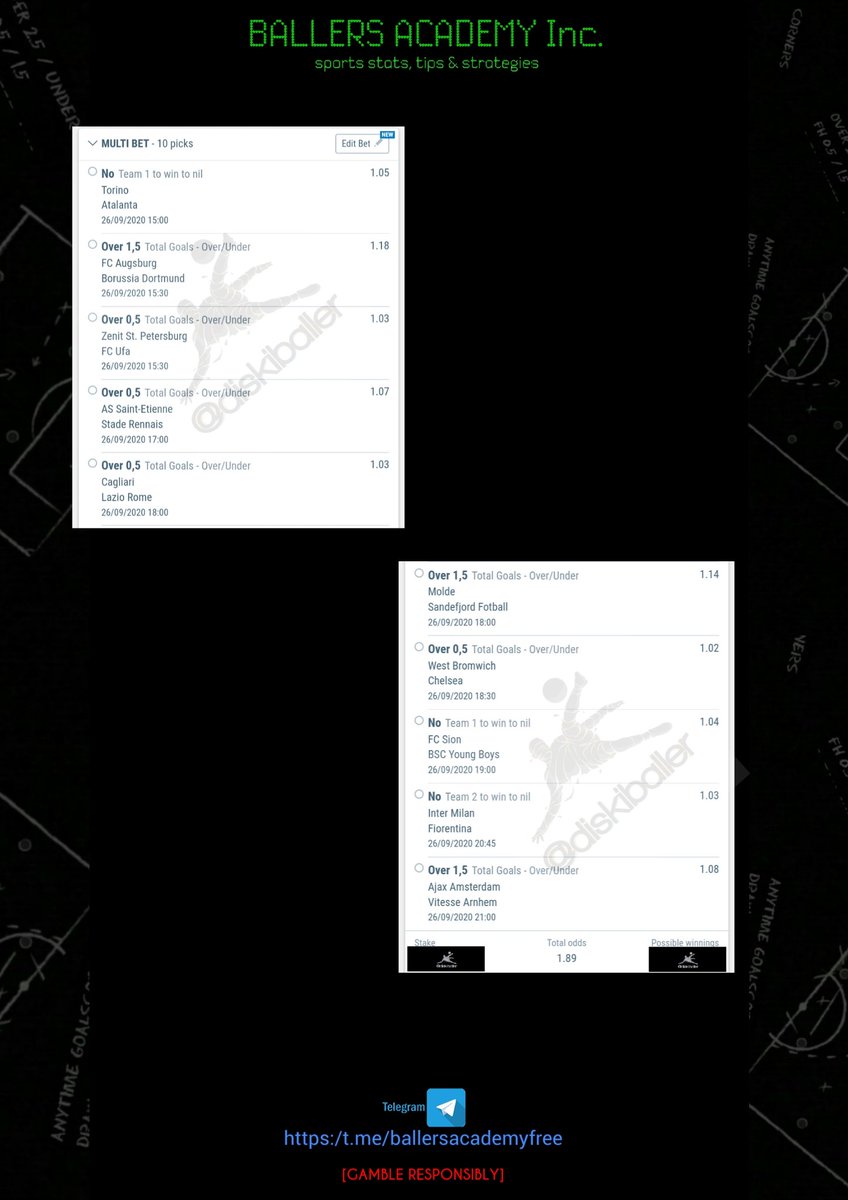 DiskiBaller's tweet photo. Less risky set, looking for a cushioned 80% profit..

Edit from @_PuntersHQ, betting link on the 2nd thread.

[GAMBLE RESPONSIBLY]

#DiskiBallerTips | #BallersAcademy | #SportingBet | #BettingTips https://t.co/TL9uRRJb0G