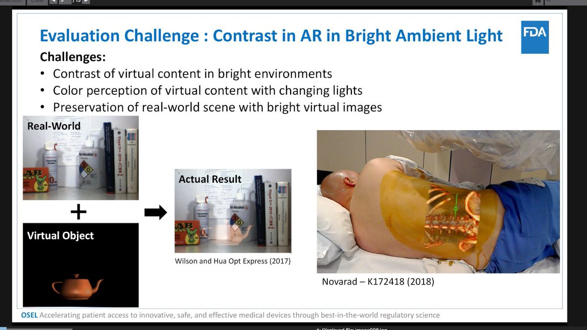 41/  @US_FDA's Ryan Beam talks about the Medical Extended Reality (MXR) Research Program that is doing technical R&D research looking at image quality, rendering, color perception, contrast, & resolution limitations for how these tech specs impact medical decision-making.