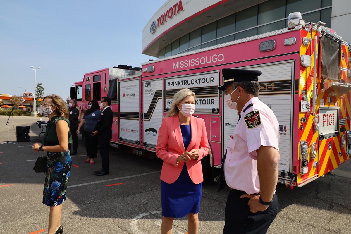 BonnieCrombie's tweet photo. Excited to join @IAFF1212 to launch @MississaugaFES's 6th Annual Pink Truck Tour, in support of the cancer program at @THP_hospital. Our firefighters are always there to lend a helping hand in our community. Check out their stops and how you can help here: https://t.co/3EKfFED6W6 https://t.co/7VIfXIFalf