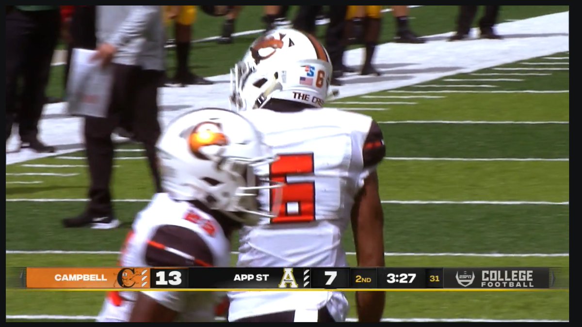 actual "game I'll keep on because the whole situation just looks good today" is, perhaps surprisingly, App St-Campbell.App St still makes me feel like I'm watching the Under Armour AA game, but that alternating turf color and bold endzone are strong, and the Camels look clean