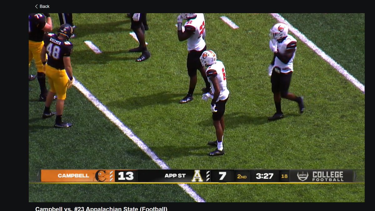 actual "game I'll keep on because the whole situation just looks good today" is, perhaps surprisingly, App St-Campbell.App St still makes me feel like I'm watching the Under Armour AA game, but that alternating turf color and bold endzone are strong, and the Camels look clean