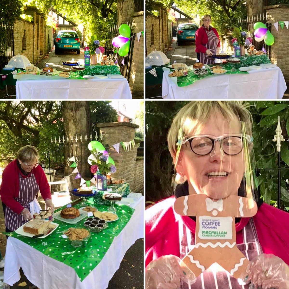 helena_leonard's tweet photo. Due to the new COVID rules in Stockport, My Takeaway Macmillan Coffee morning in my garden, became a cake sale, on the pavement at the bottom of my drive🍰Thanks to my lovely neighbours & Family £404.70 was raised! Visor, apron & gloves were worn!
#gingerbreadme #Macmillan https://t.co/9duubOUlRb