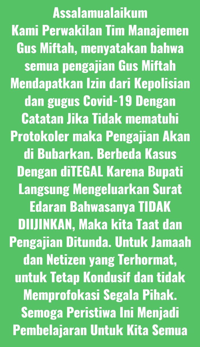 pgmoraaji's tweet photo. Assalamualaikum
Terimakasih Pak Ganjar @ganjarpranowo
@poldajateng_  dan Kepada Semua Pihak  Pak Bupati, Camat, Kades, Kapolda, Kapolres, Kapolsek
Terimakasih Untuk Panitia dan Jamaah Alkinthiliyah yang Tetap Kondusif
Salam Hangat dr Gus Miftah dan keluarga Besar Ponpes Ora Aji https://t.co/TxWtUbeUzO