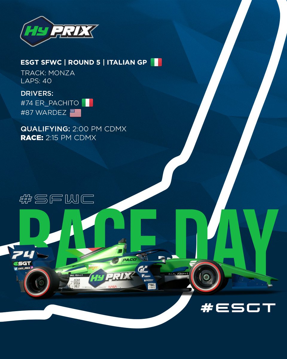 It's Race Day!! After the Le Mans break, the <a href="/EsgtOfficial/">Esports Global Tournament</a> Super Formula World Championship is back for Round 5 at Monza!

Good luck to our drivers <a href="/Paco7480645891/">Paco74</a> and <a href="/WardezRacing/">Eddie Gomez</a>!

#simracing #esports #gtsport #granturismo
