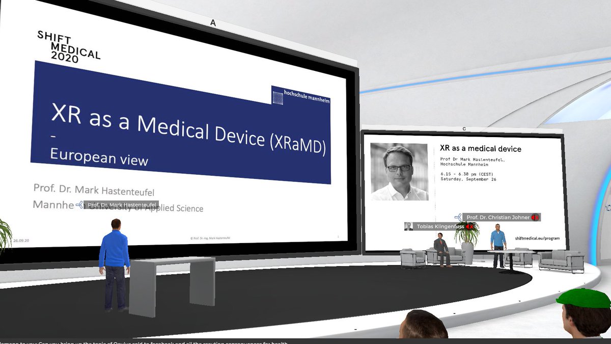 38/ Dr Mark Hastenteufel of Hochschule Mannheim talks about "XR as a medical device" in a European regulatory context.Because XR is moving towards experiential medicine that uses commercially-available XR hardware, then most of medical XR is "Software as a Medical Device" (SaMD)