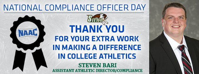 Happy #NationalComplianceOfficerDay to our very own assistant athletic director for <a href="/SienaCompliance/">Siena Compliance</a> <a href="/steven_bari/">Steven Bari</a>!

THANK YOU for all that you do to help our #SienaSaints #MarchOn!