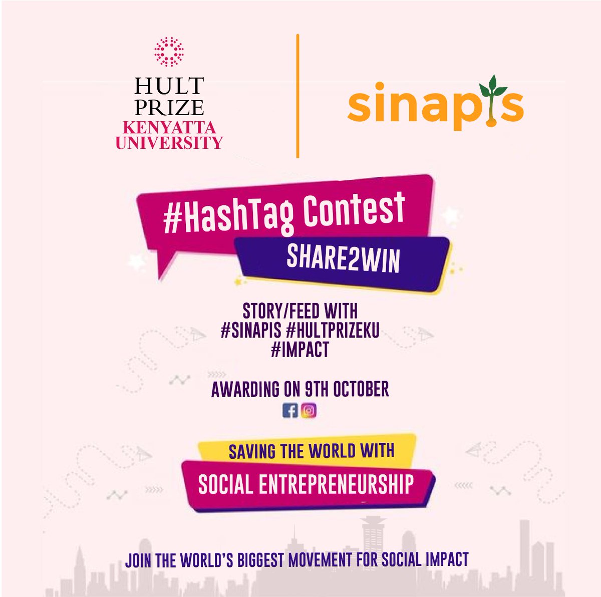 It's giveaway time! All you have to do is follow us, share, tag us and comment on what you know about social entrepreneurship!

It's very easy! Don't miss out on this amazing giveaway.

#HultPrizeKU #Sinapis #impact #SocialEntrepreneurship