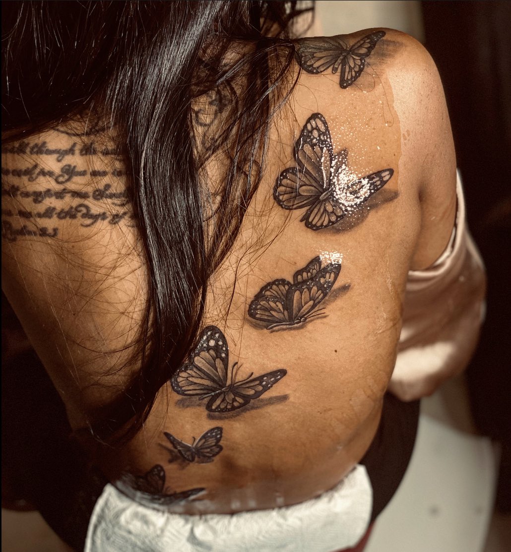 Butterfly Tattoo on Black Skin back