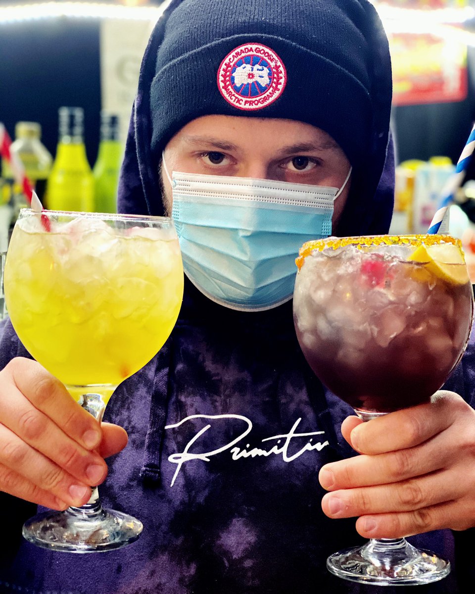 Sneak peek #Halloween deliveries 2020 🧙‍♀️

On the left - Good & evil
A long drink served over crushed ice with apple, melon, pineapple & orange

On the right - #witchescauldron
A long drink served over crushed ice, sugar coated rim, sweet & sour, cranberry & orange