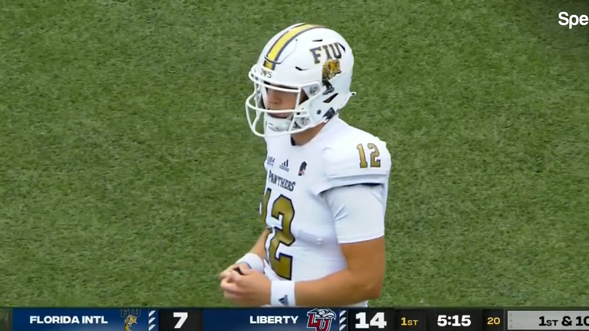 lowkey fire matchup is FIU-Liberty. We have a double multi-lettered helmet scenario.the Flames introducing the matte red was a surprise to me and I like that alternating stripe pattersalso, this gold leaf look from the Panthers is genuinely elegant, too