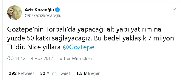 #GöztepeTaraftarıHesapSoracak
 İzmir B.Ş.BLD başkanı  <a href="/Tuncsoyer/">Tunç Soyer</a>'e soruyoruz  
Bu sözü verilen 7 Milyon TL ye ne oldu ? 
Torbalıda yapılacak Altyapı tesisi neden iptal edildi ?
Göztepe'nin dava açmasına neden engel oldunuz ?
Verdiğiniz sözü neden tutmuyorsunuz ?