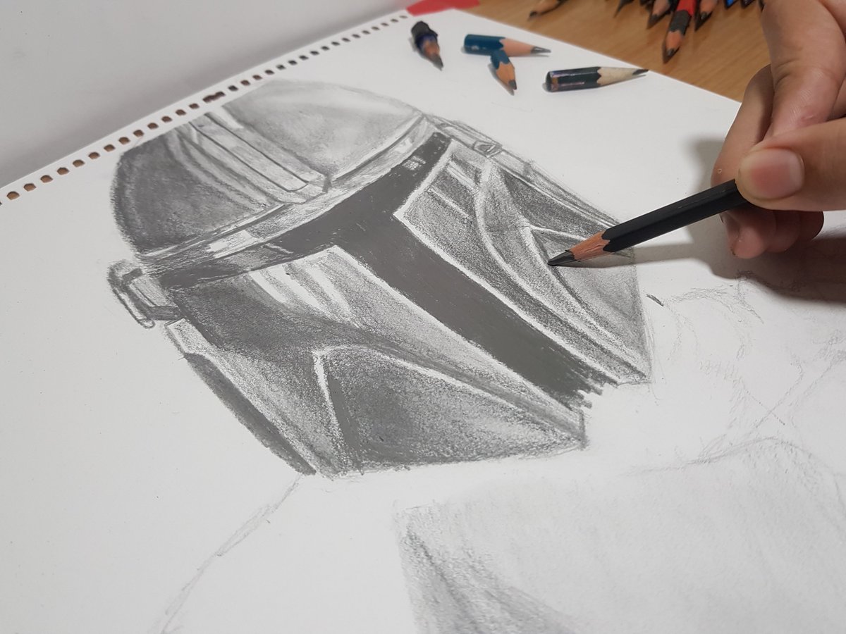 drawingsavvy's tweet photo. Work in progress. Drawing #mandalorianseason2. Full graphite drawing it is taking really long. Excited for the final result.
.
.
#drawing #hyperrealisticportrait #hyperrealism #hyperrealistic https://t.co/Ifvc0hQoI5