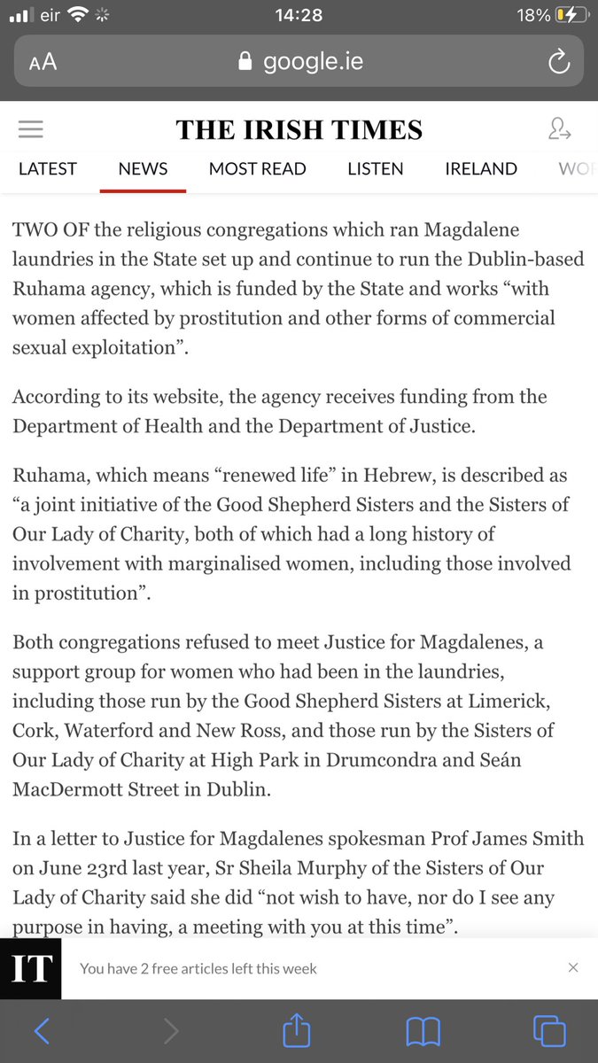 Which has been disastrous for human trafficking efforts,violence against sex workers, and so much more harm. They are 2 groups that formerly ran laundaries. Ireland is not as progressive as you think.