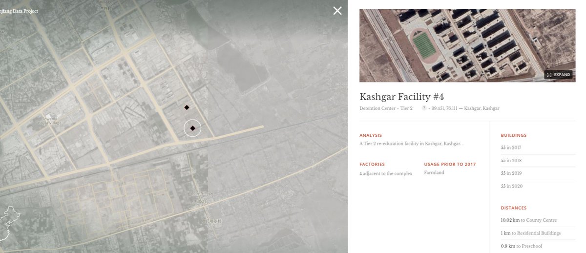 Now back to Xinjiang. According to APSI Xinjiang Data Project, this is Kashgar Facility #4 (tier-2 re-education facility). Via Google and Baidu Maps, this is marked as Shen-Ka No. 5 High School, next door is Kashar Tequ Senior High School. Apparently these schools are supported