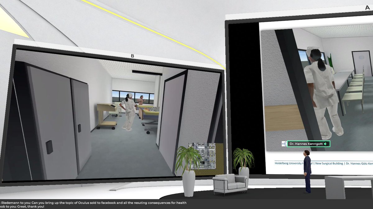 13/  @HKenngott also showed how the virtual & the real interact in his Smart Hospital presentation about Heidelberg University Hospital. BIM Model information to create a dynamic Digital Twin to track room capacity, resource allocation, & different types of virtual training.