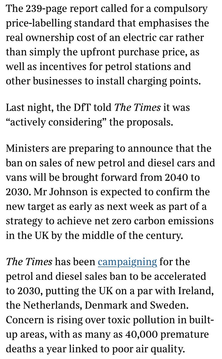 New petrol and diesel cars could be banned within a decade, reports the  @thetimes