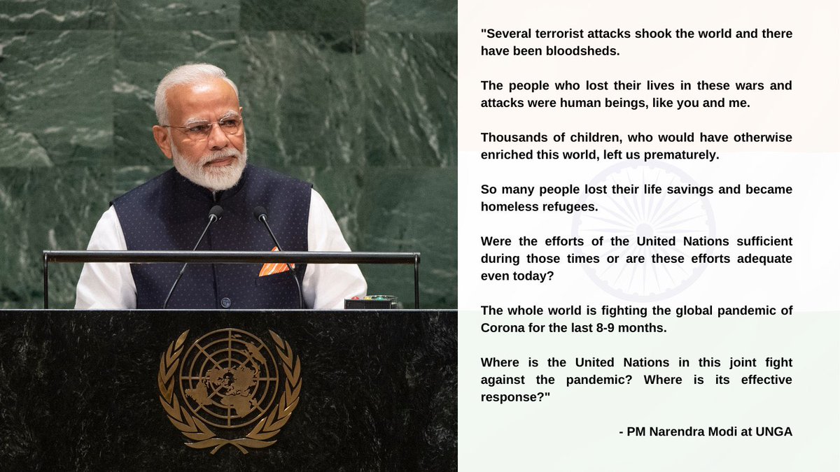 IndiaInNepal's tweet image. Excerpts from Prime Minister of India @NarendraModi address to the @UN General Assembly on 26th September 2020).  #PMModiAtUN
🇮🇳at🇺🇳

@PMOIndia @MEAIndia @IndianDiplomacy