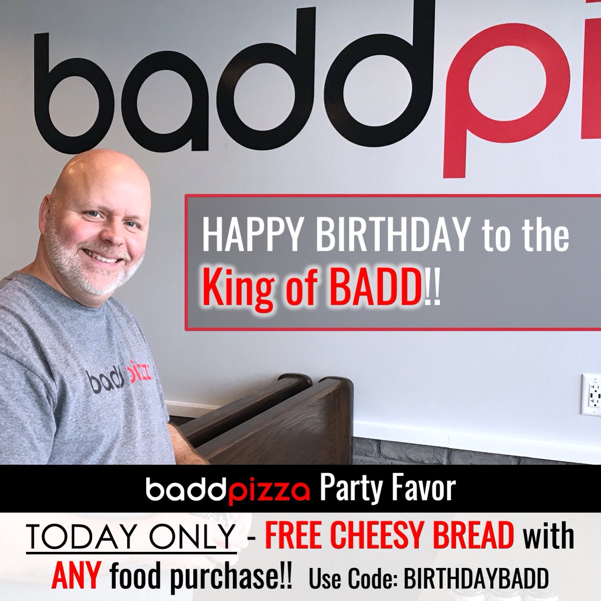 Happy Birthday to the guy that puts the BADD in #baddpizza!  And thank you #BuffaloNY for sharing Stevie with #NOVA and the #DCArea.

Celebrate with us today and enjoy FREE CHEESY bread with ANY food purchase!!

Use Code: BIRTHDAYBADD

#StevieBadd #birthdaybadd #freecheesybread