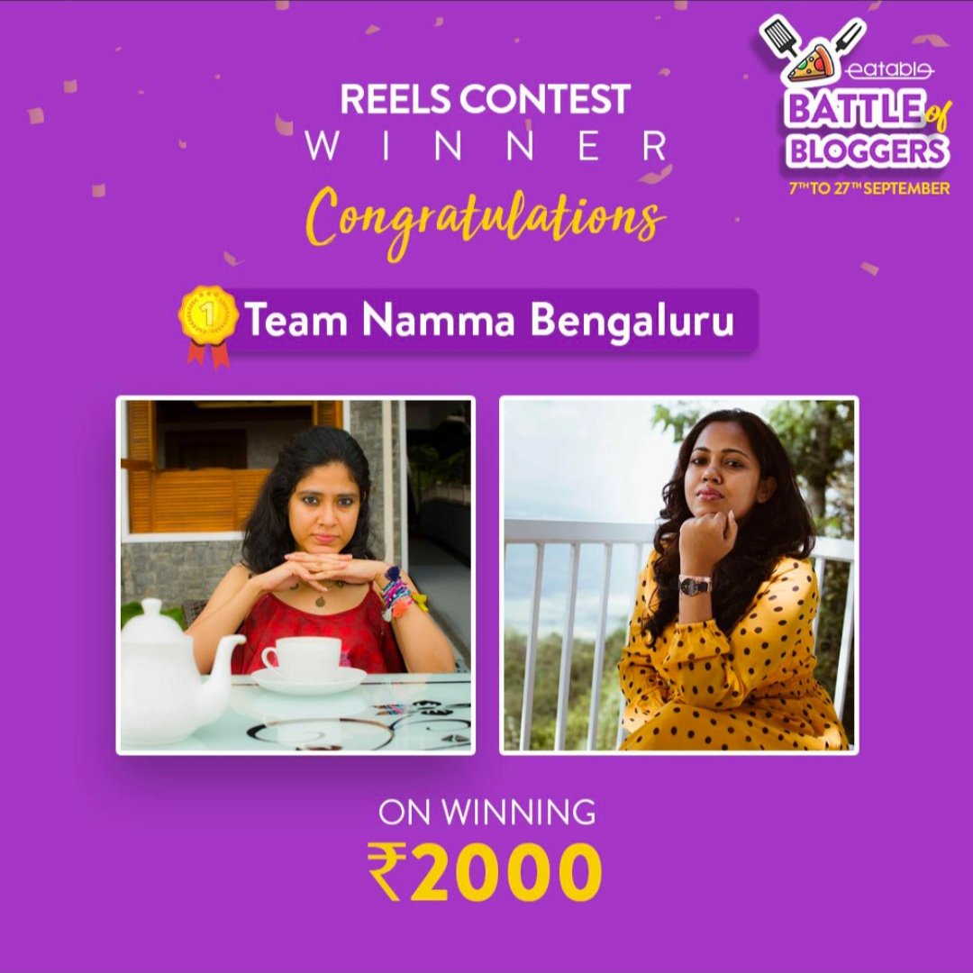 explorex_inc's tweet photo. Wuhoo! π₯³ Here are the WINNERS of the #ReelsRockstar challenge in #BattleofBloggers.
Congratulations folks! π
#Contest #WINNER #Reels #food #blogger #Kolkata #Bengaluru #Dehradun #Giveaway #India #ContestIndia https://t.co/7yISWwTAFK
