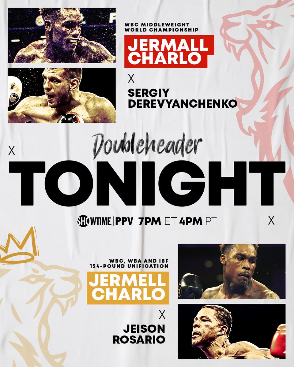 #CharloDoubleheader FIGHT DAY! 5️⃣ world title bouts 🏆 6️⃣ total fights 🥊 7️⃣ PM ET on PPV: sho.com/CharloPPV