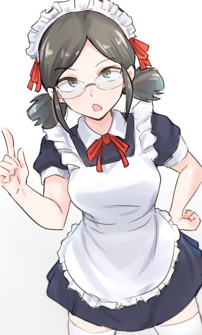 1girl solo maid twintails glasses maid headdress apron  illustration images