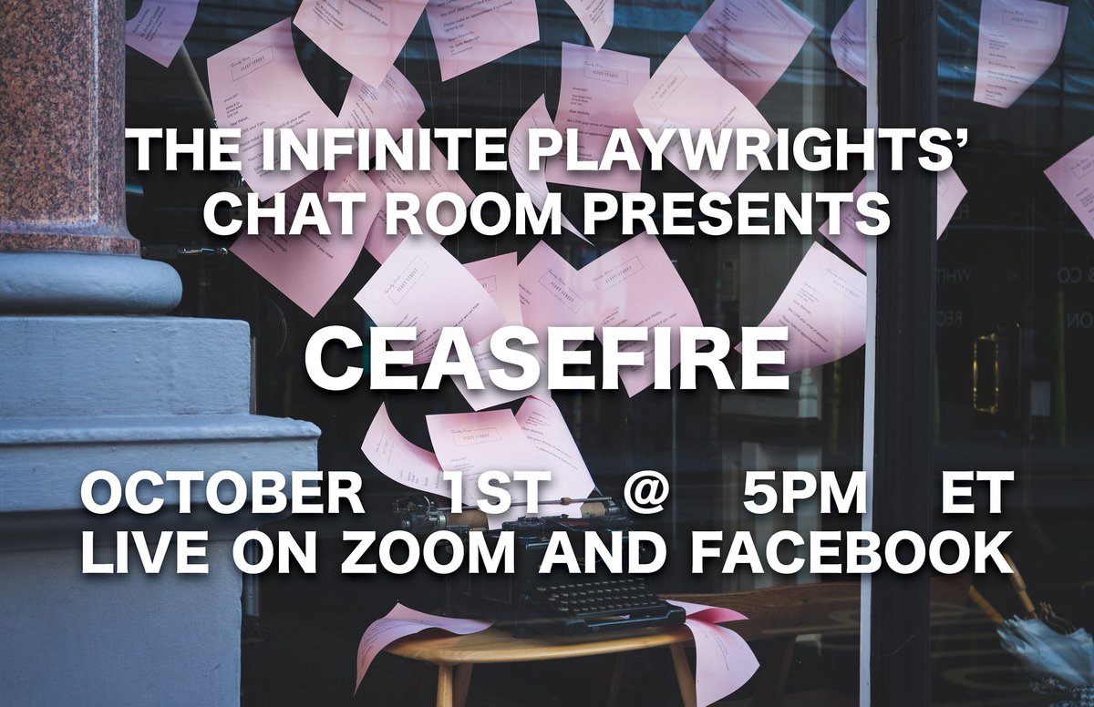 My play CEASEFIRE concludes the wonderful CHAT ROOM season <a href="/Infinitheatre/">Infinitheatre</a> , Montreal.

Feel free to join us.

CEASEFIRE was originally developed as part of @teesriduniyatheatre
Fireworks' Program.

#Montrealtheatre