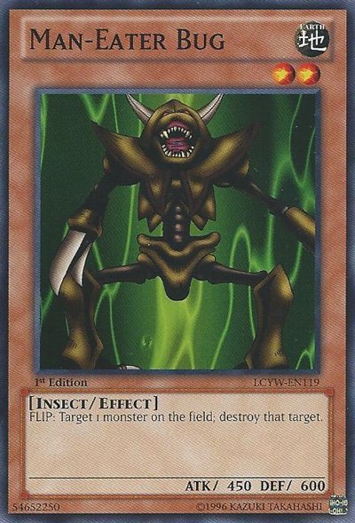 Day 50: "Man-Eater Bug"I definitely knew the correct name for this card. For some reason, I remember kid me worrying about copyright for this card specifically. Giving birth to "Man eating cocroch".Gotta admire the self-confidence, thinking konami would care about my version.