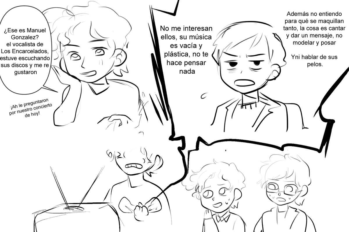 Anhue_'s tweet photo. D3 #argchiweek2020 Ochenteros. Basado en hechos reales sobre lo que pasó entre Los Prisioneros con Soda Stereo, donde Jorge González basureo a Soda por ser platicos (admitiendo años después que lo hizo de weon nomas) pese a que a los otros les gustaba su música #latinhetalia https://t.co/U1jkrmbr5d