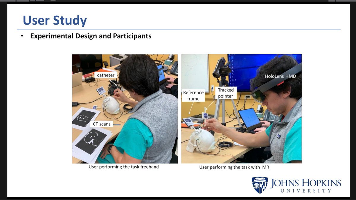 19/  @AzimiEhsan showed how SurgeonMR is being used in a training, guidance, & visualization for the registration, planning, & insertion of a catheter.