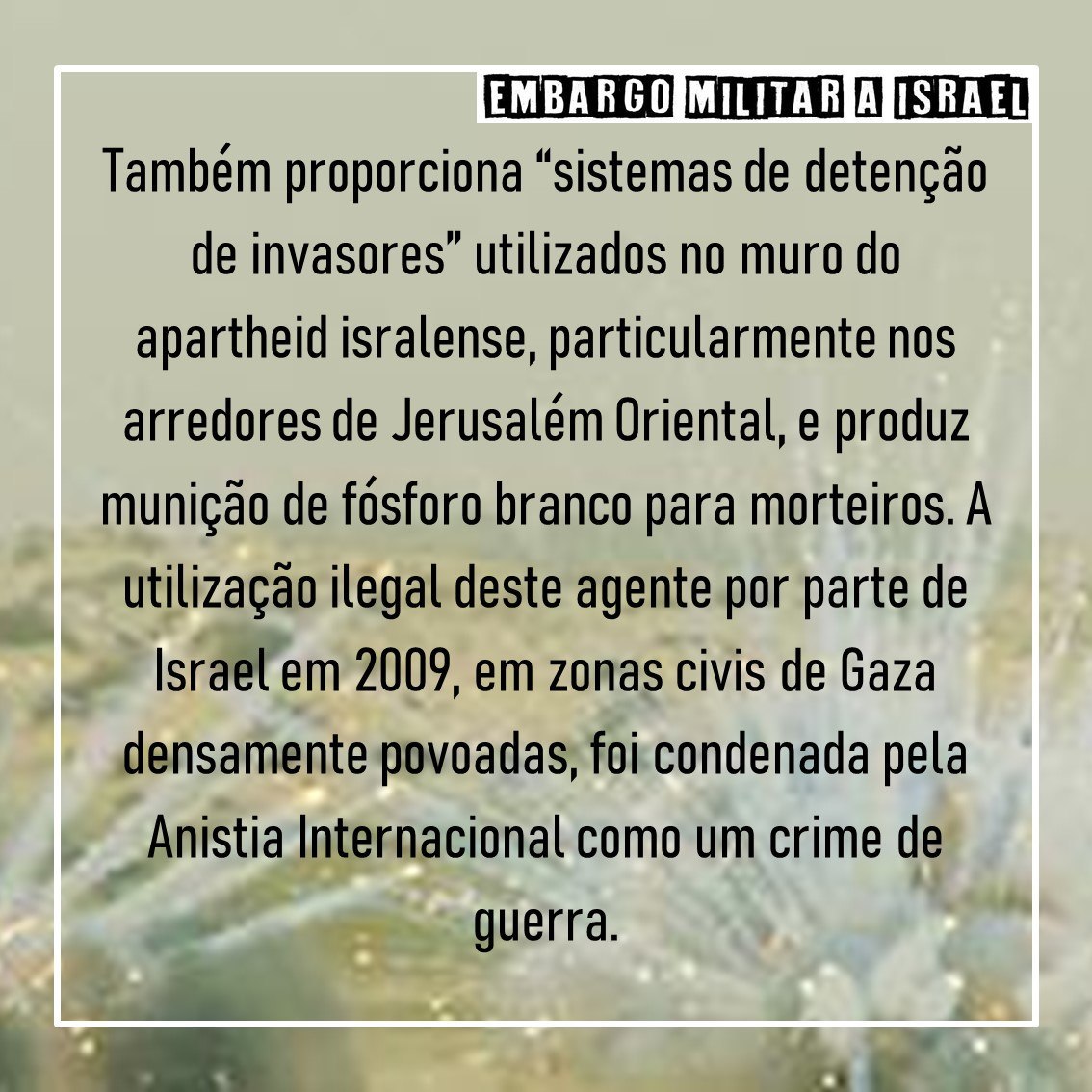 a_embargo's tweet photo. Com base nisso, no dia 3 de outubro, você poderá saber mais sobre as ligações entre os diferentes países do continente e Israel com o lançamento do site.
Pelo fim do Apartheid na Palestina e ocupação. Chega de colonialismo. Chega de racismo! #EmbargoMilitarAIsrael https://t.co/MtzLf8koui