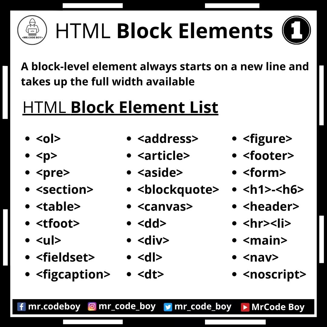 mr_code_boy's tweet image. HTML Part - 12 (Block Elements)

Like, Share, and Follow for more technical stuff.

YouTube - bit.ly/mrcodeboy
Facebook - facebook.com/mr.codeboy/
Instagram - instagram.com/mr_code_boy/

#computerscience #html #webdeveloper #tech #software
#codinglife #webdevelopment #css