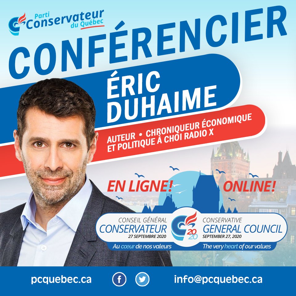 PconservateurQc's tweet photo. Le Conseil général virtuel 2020 du Parti conservateur du Québec est demain dès 9h! #PCQuebec
Il n'est pas trop tard pour vous inscrire :
https://t.co/rp814wDifn https://t.co/Ooa3Q1Hwh7