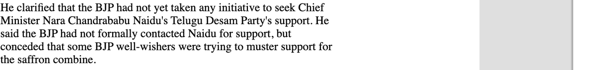 It is not TDP that went to BJP for an alliance but it is BJP which came to TDP for an alliance in 1999. On March 9, 1998 this came . So it is BJP which wanted to have an alliance with TDP. They deserted LP after winning 4 seats in 96 elections. 4/n