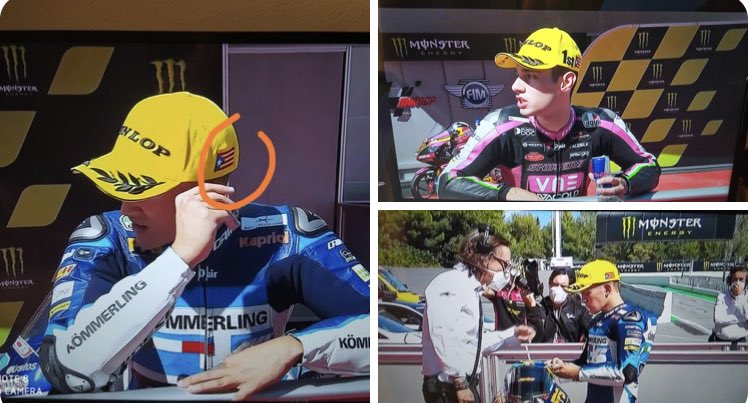 Los pilotos de moto GP reciben gorras independentistas con la estelada +foto