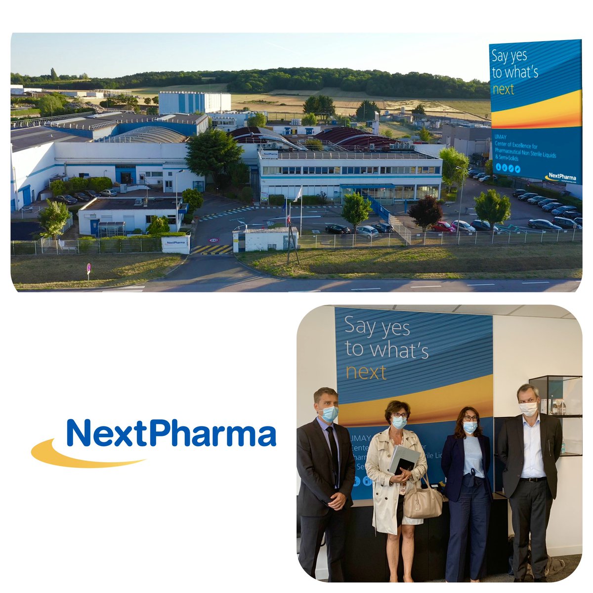 BertrandPiha's tweet photo. Visite de Mme Fabienne DEVEZE, Vice-Présidente de #GPSeO déléguée au développement économique, et de son équipe, ce jeudi matin sur notre site de #NEXTPHARMA #Limay. 
Une belle occasion pour nous de présenter notre savoir faire pharmaceutique.
#relanceindustrie #CDMO https://t.co/Y5UsrrAHbr