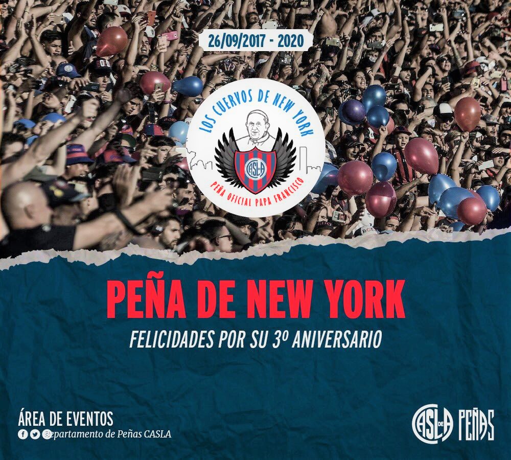 cafe_ciclon's tweet photo. 👏🔴🔵 Un gran abrazo y muchas felicidades a la peña 'Los Cuervos de New York' en su 3° aniversario. Por muchos años más trabajando para San Lorenzo, felicitaciones! @PeniasCASLA @cuervosdeny @FacundoQuirogaM https://t.co/WL4pRLVokP