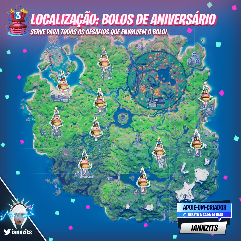 Fortnite: Confira a localização dos 10 bolos de aniversário no mapa