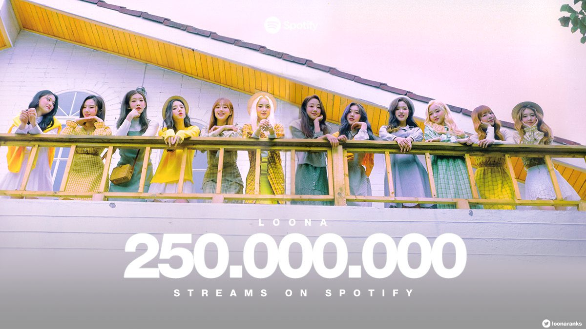 loonacharts's tweet photo. LOONA have just surpassed a total of 250M streams on Spotify!

#이달의소녀 #LOONA @loonatheworld https://t.co/rDcuqsgzzU