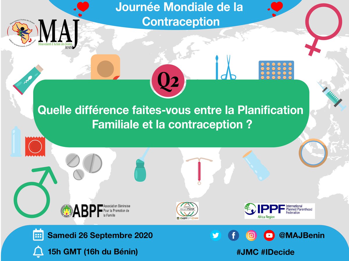 Question n°2: Quelle différence faites-vous entre la #Planification #Familiale et la #Contraception ?

#JMC2020 #IDecide