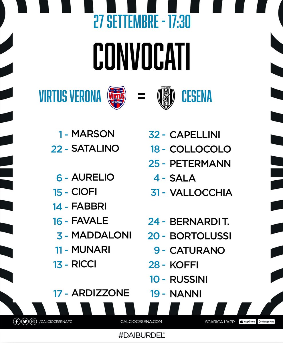 calciocesenafc's tweet image. - 1️⃣ a #VVECES
Sono 2️⃣1️⃣ i convocati bianconeri: eccoli 👇